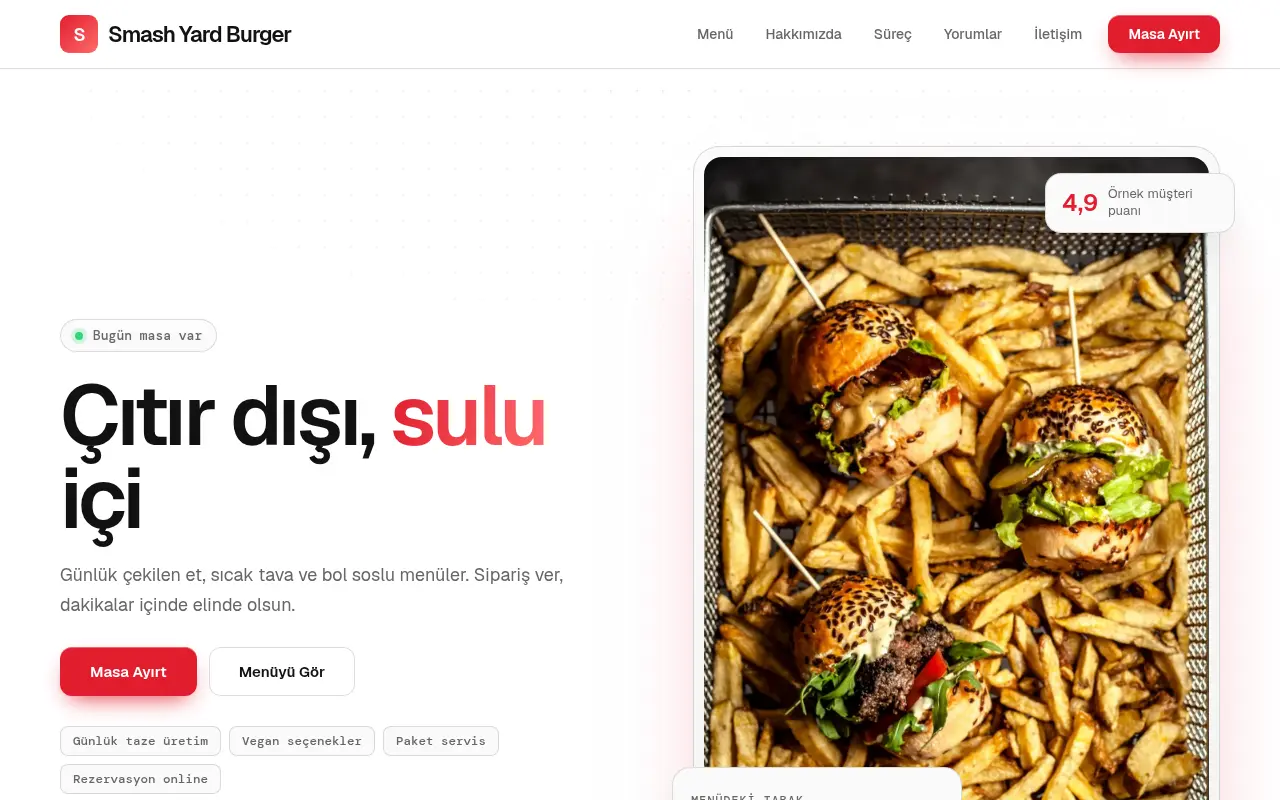 Geleneksel Restoran Web Sitesi — Smash Yard Burger